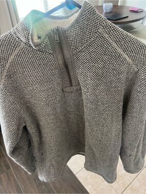 Orvis Gray Knit Quarter-Zip Sweater with Sherpa Collar